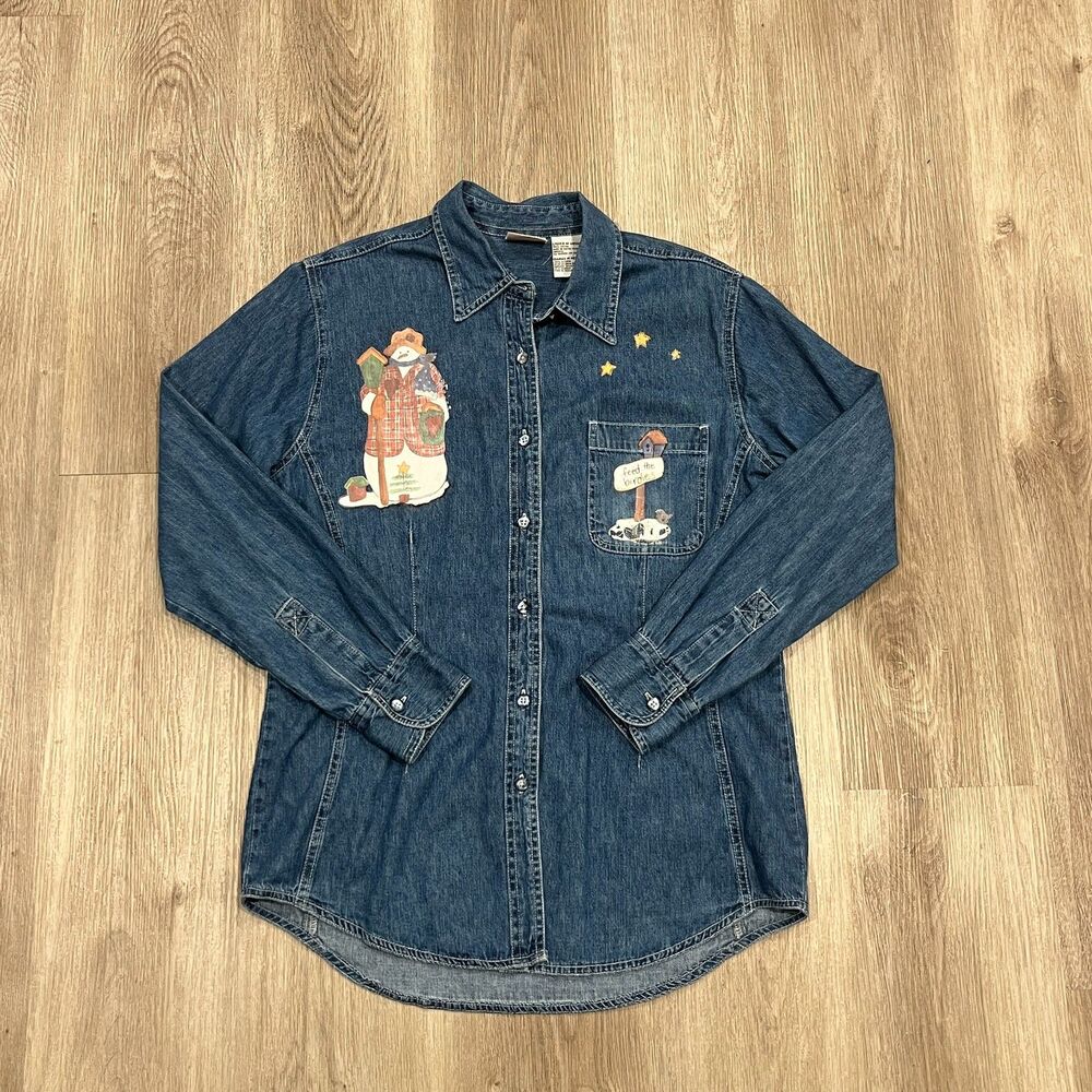 Vintage Faded Glory Denim Woman's M Cute Snowman Print
